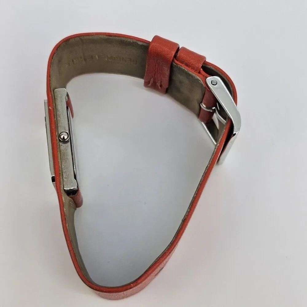 Guess Women's Watch 26MM‎ Cream Dial Orange Leather Band Strap New Battery